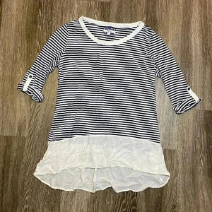 Womens Blue & White Stripe 3/4 Sleeve Blouse - M